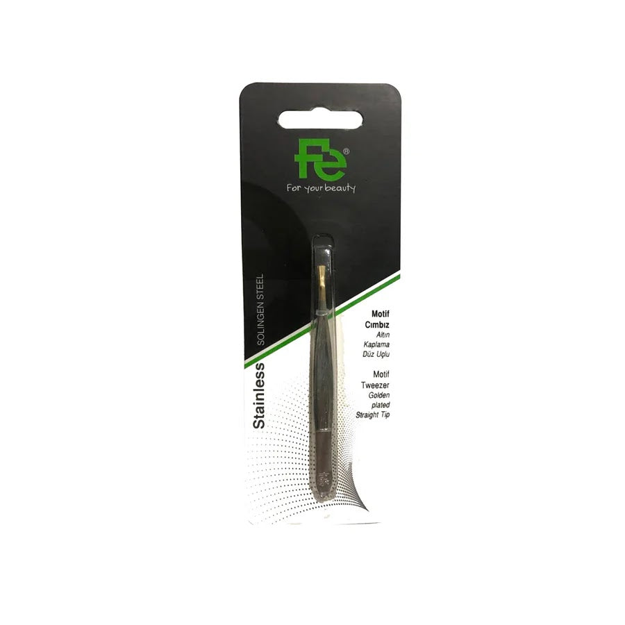 REF_P_0_Fe Motif Tweezer Golden Plated Straight Tip