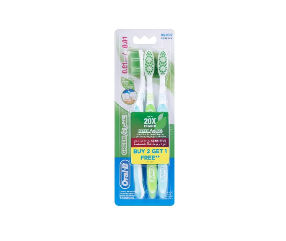 REF_P_0_Oral-B Up To 20X Thinner Green 0.01mm Extra Soft 3 Toothbrushes