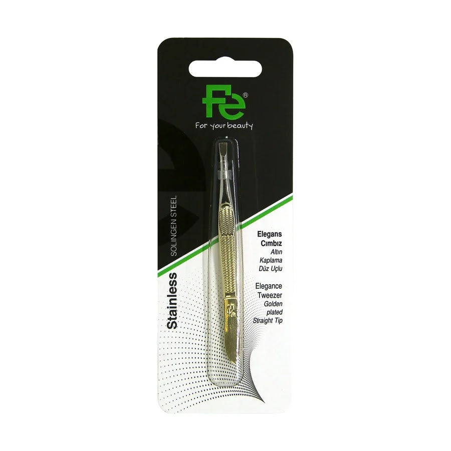 REF_P_0_Fe Elegance Tweezer Golden Plated Straight Tip