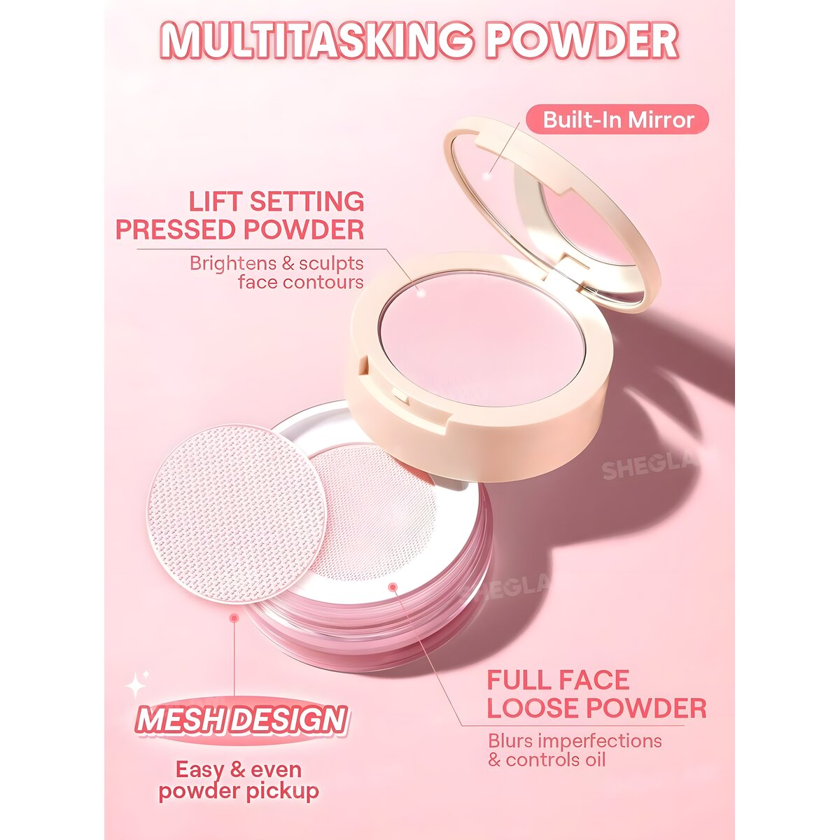 Sheglam blush&lift setting powder duo bubblegum